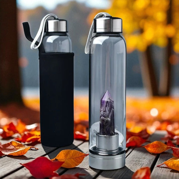 Amethyst Crystal Healing Glass Water Bottle